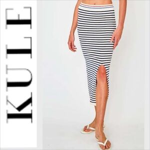 KULE x Anthropologie Dee Knit White Blue Striped Nautical Pencil Tube Maxi M